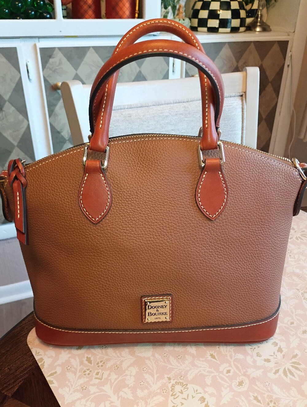 Dooney pebble grain domed satchel in caramel tan